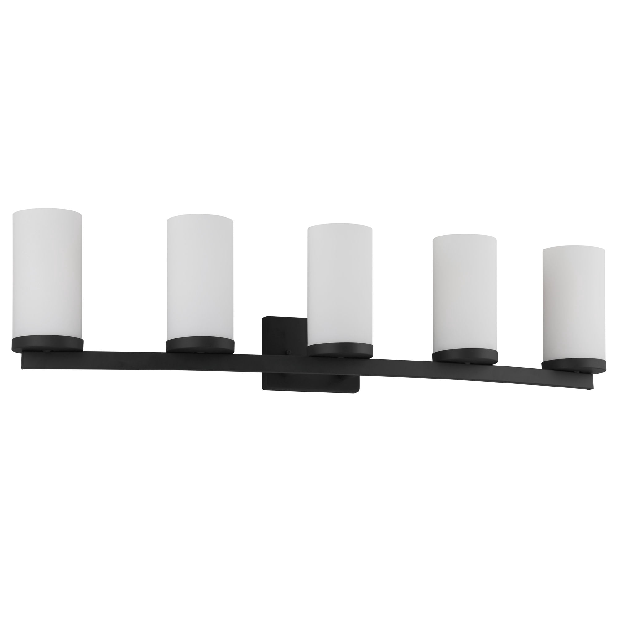 Breckham 5-Light Vanity Light in Black, 38.0 in Curved Bar with Frosted Glass