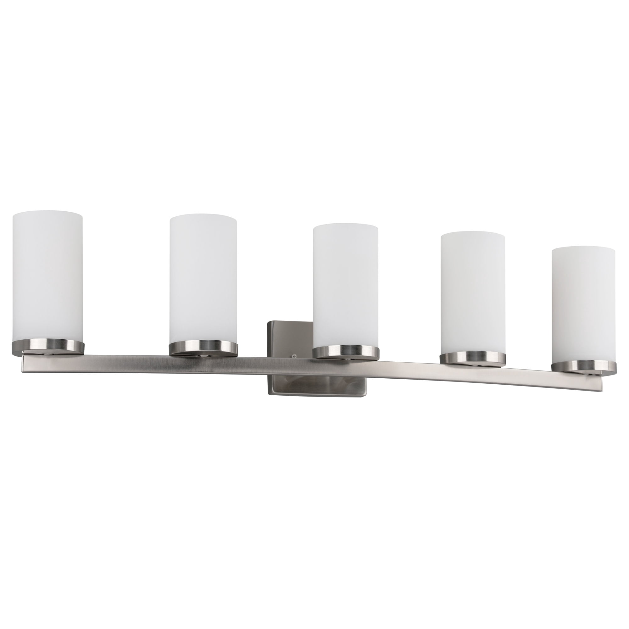 Breckham 5-Light Vanity Light in Satin Nickel, 38.0 in Curved Bar with Frosted Glass