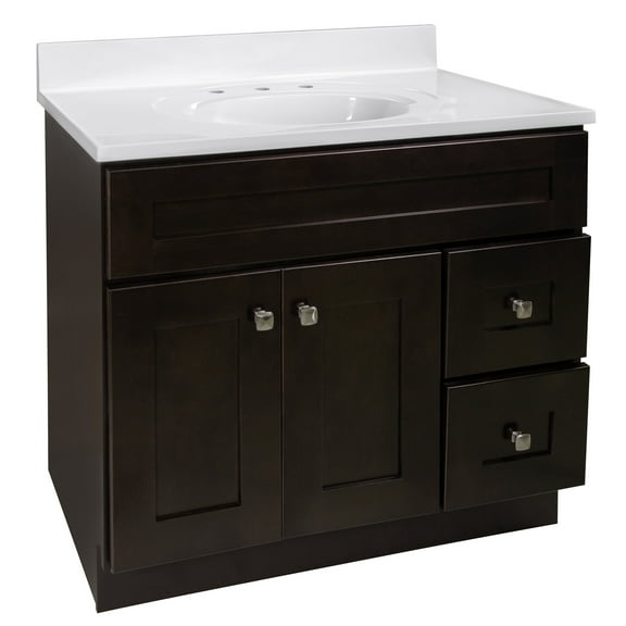 Design House Brookings 37-Inch Vanity in Espresso with Widespread White Top, Fully Assembled