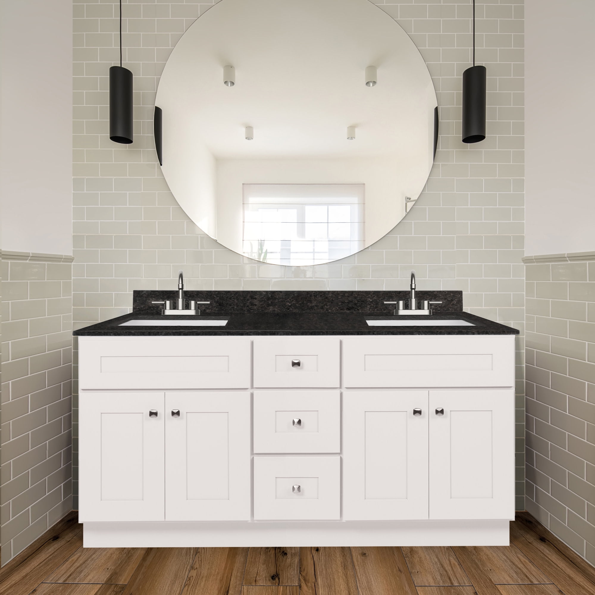 Brookings 60 Inch White Solid Wood Freestanding Bathroom Vanity