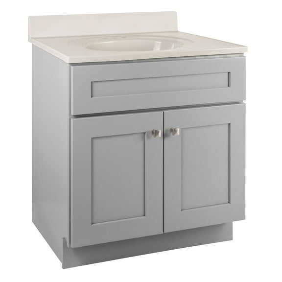Design House Brookings Vanity in Gray with Ivory Swirl Cultured Marble Top, Fully Assembled, 31-inch
