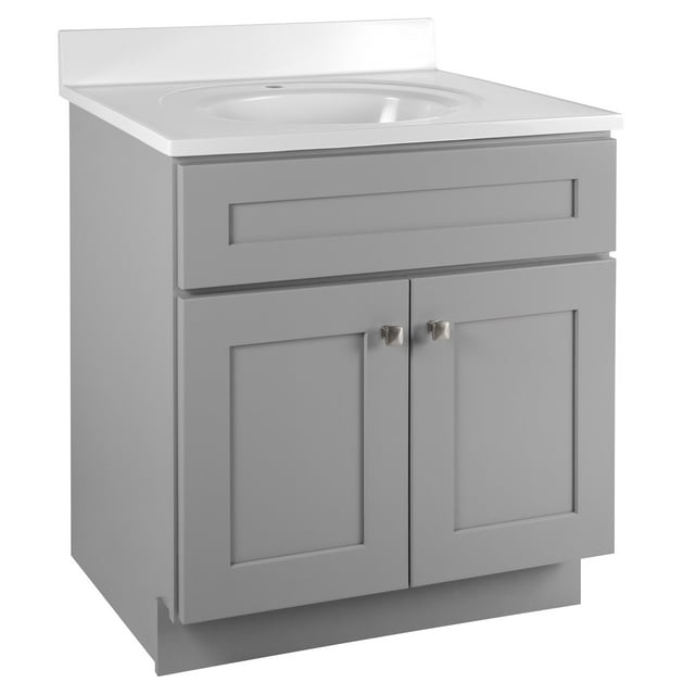 Design House Brookings Vanity in Gray with Solid White Cultured Marble Top, Fully Assembled, 31-inch