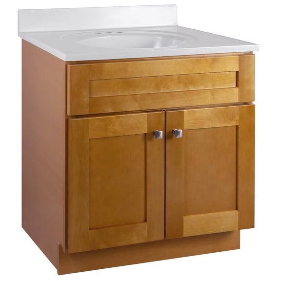 Design House Brookings Vanity in Modern Birch with Solid White Cultured Marble Top, Fully Assembled, 31-inch