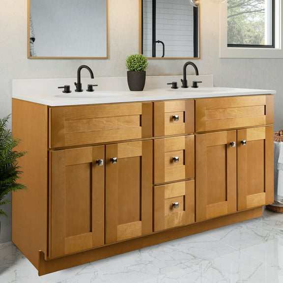 Design House Brookings Fully Assembled 61" x 22" Bath Cabinet with Widespread Cultured Marble Vanity Top, Modern Birch