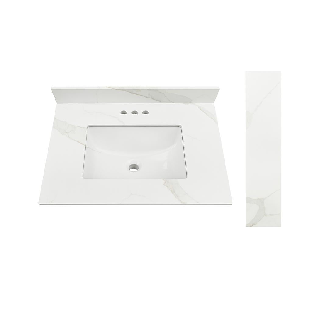 Design House Calesco Calacatta 31" Quartz Vanity Top with Backsplash and 22" Side Splash, 8" Widespead