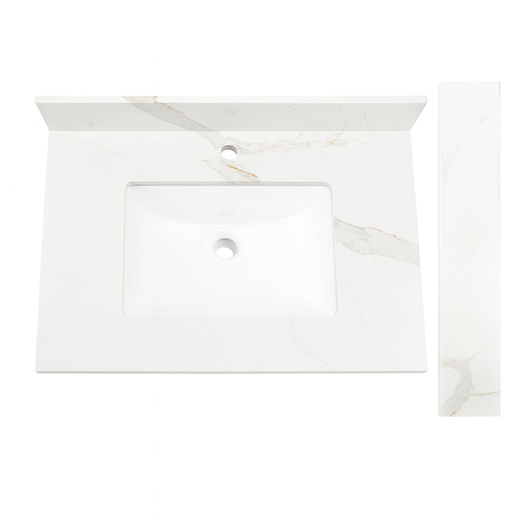 Design House Calesco Calacatta 31" Quartz Vanity Top with Backsplash and 22" Side Splash, Single Hole