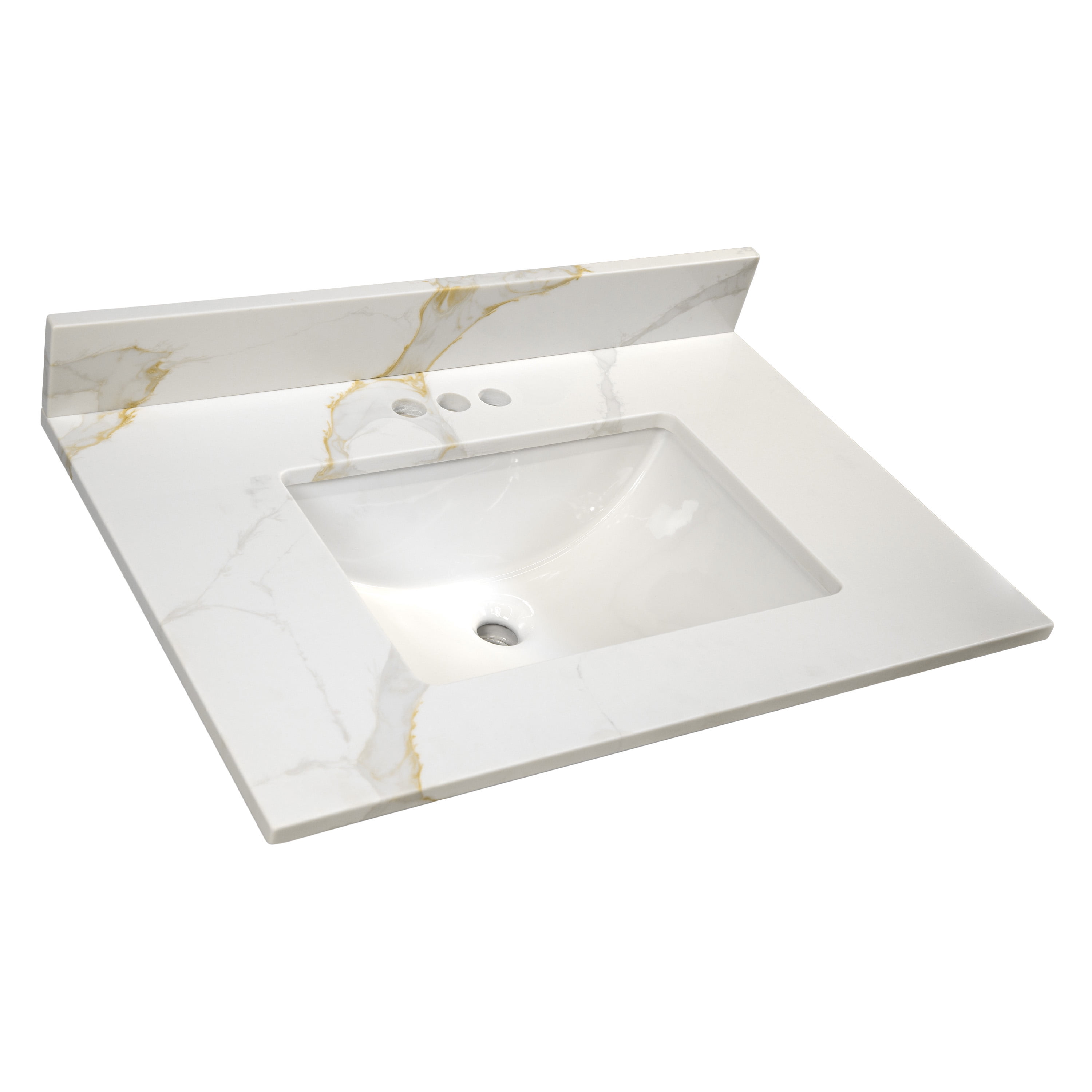 Design House Calesco Calacatta Quartz Bathroom Vanity Top with Sink and Backsplash with 4" Centerset, White/Taupe/Gray