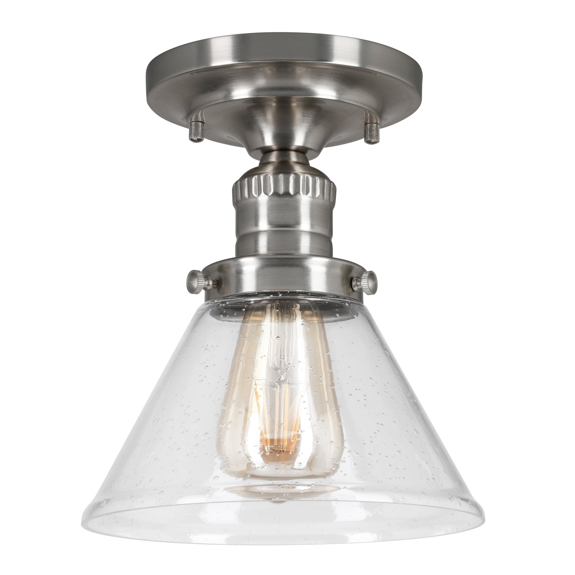 Corwin Ceiling Light, 1-Light Satin Nickel Semi-Flush Fixture with Seeded Glass, Dimmable, 7.9 in L x 7.9 in W x 9.1 in H