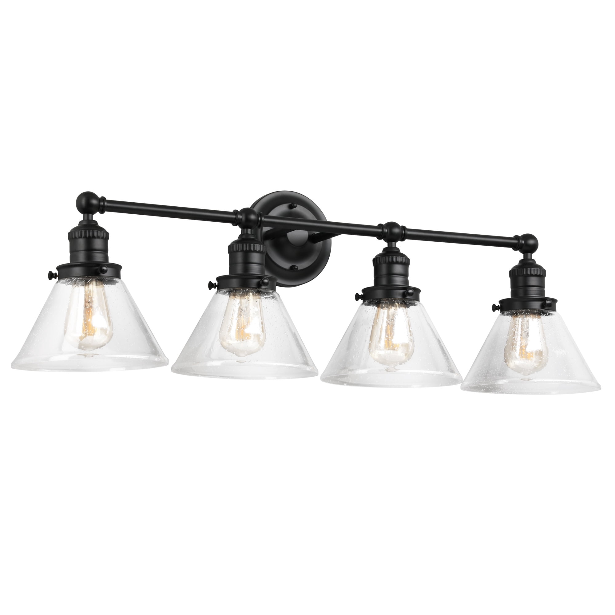 Corwin 4-Light Black Vanity Light with Seeded Glass Shades, Dimmable, Up/Down Mount, 34.9 in L x 8.3 in D x 11.1 in H