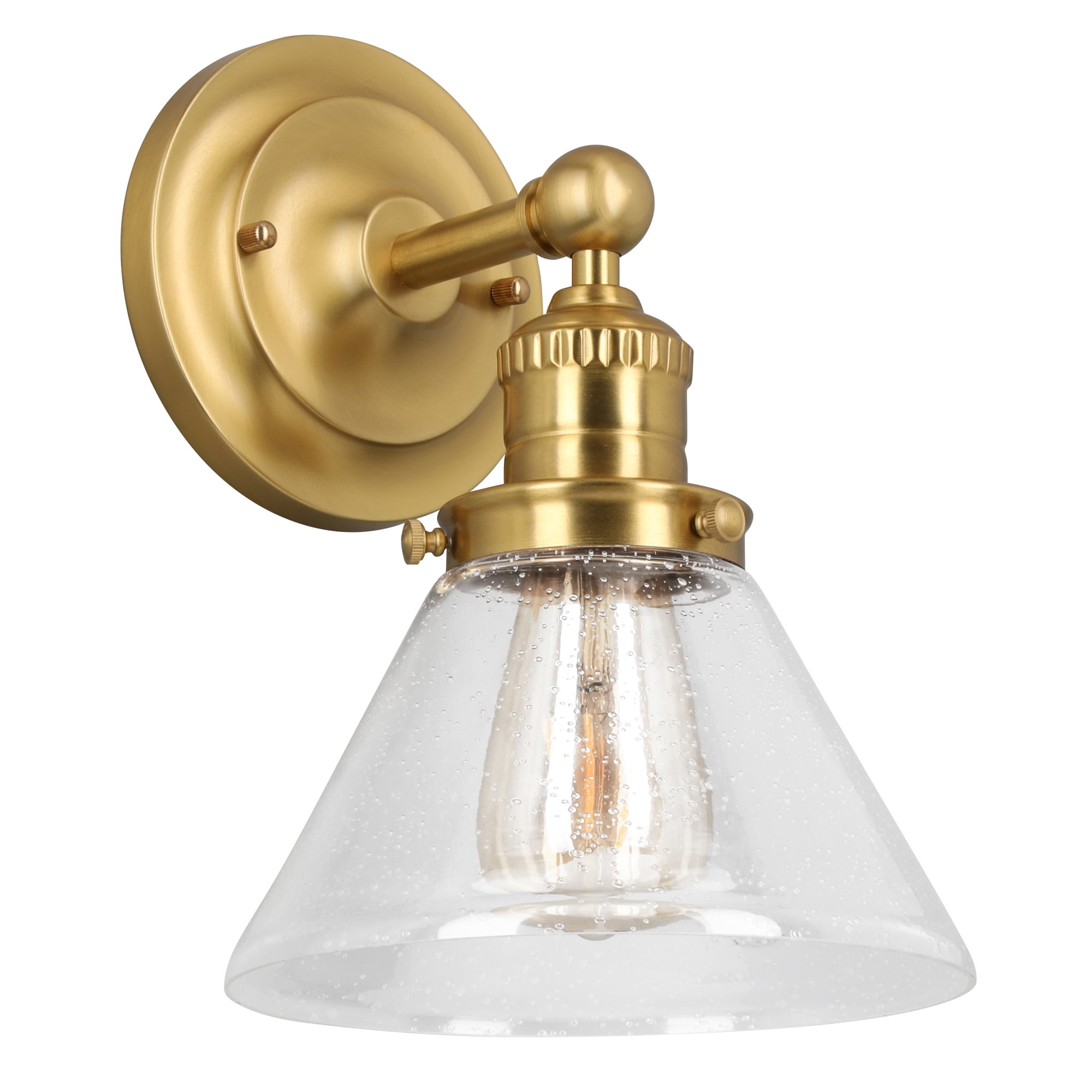 Corwin Wall Sconce, 1-Light Satin Gold Fixture with Seeded Glass, Dimmable, Dual Mount Up/Down, 7.9 in L x 8.5 in D x 11.1 in H