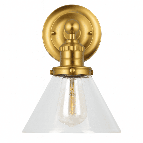 Design House Corwin Modern Satin Gold Dimmable Wall Sconce with Clear Seeded Glass Shade