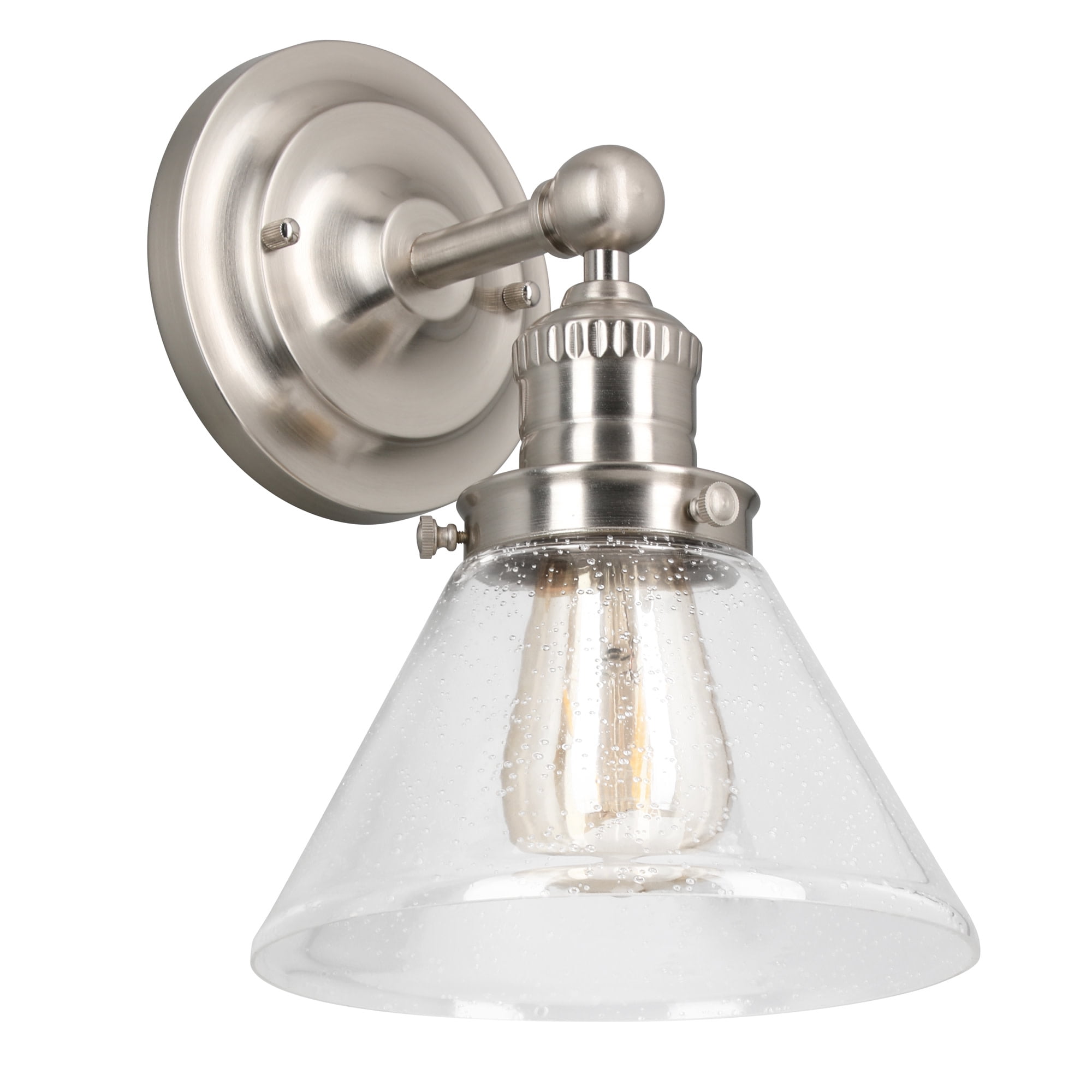 Corwin Wall Sconce, 1-Light Satin Nickel Fixture with Seeded Glass, Dimmable, Dual Mount, 7.9 in L x 8.5 in D x 11.1 in H