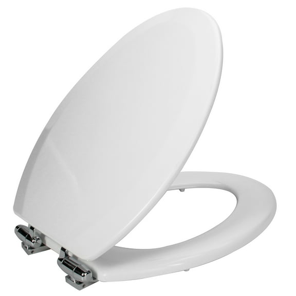 Design House Dalton Elongated Oval Wood Toilet Seat in White for Bathroom