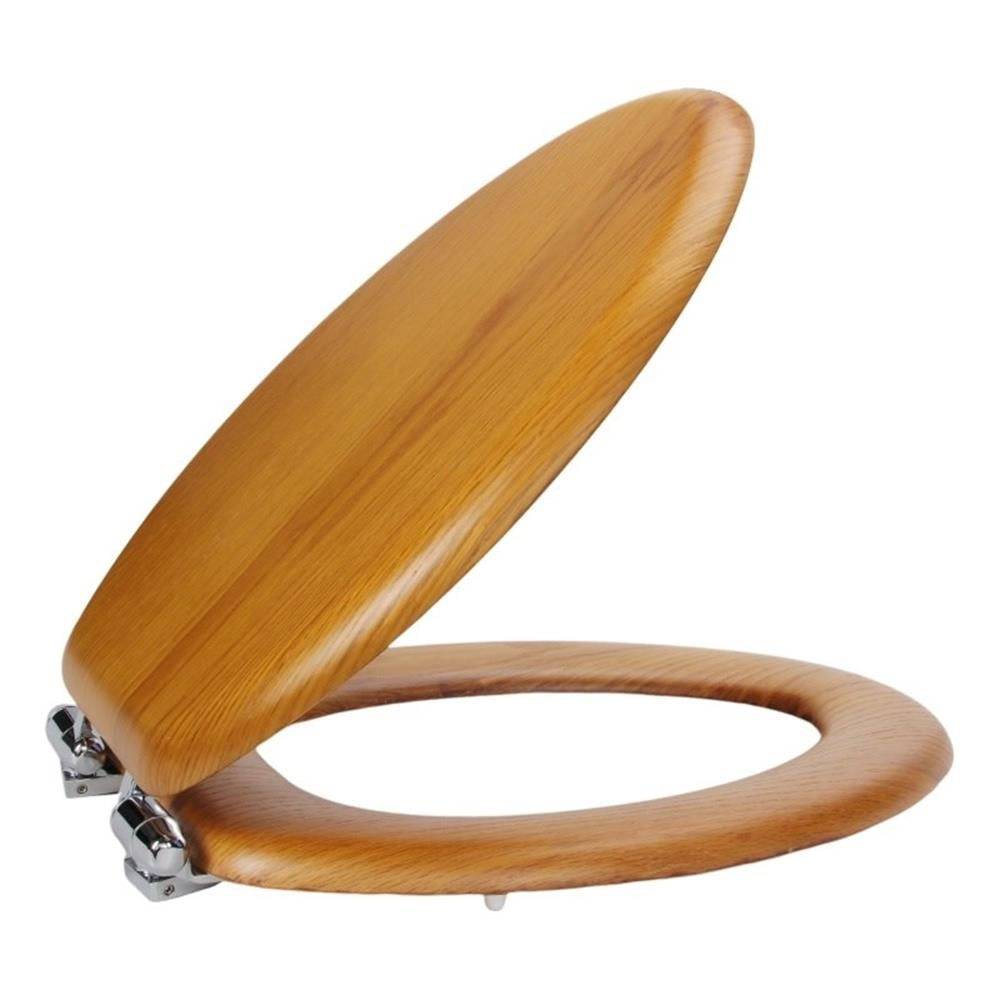 Honey Oak Elongated Soft Close Wood Toilet Seat