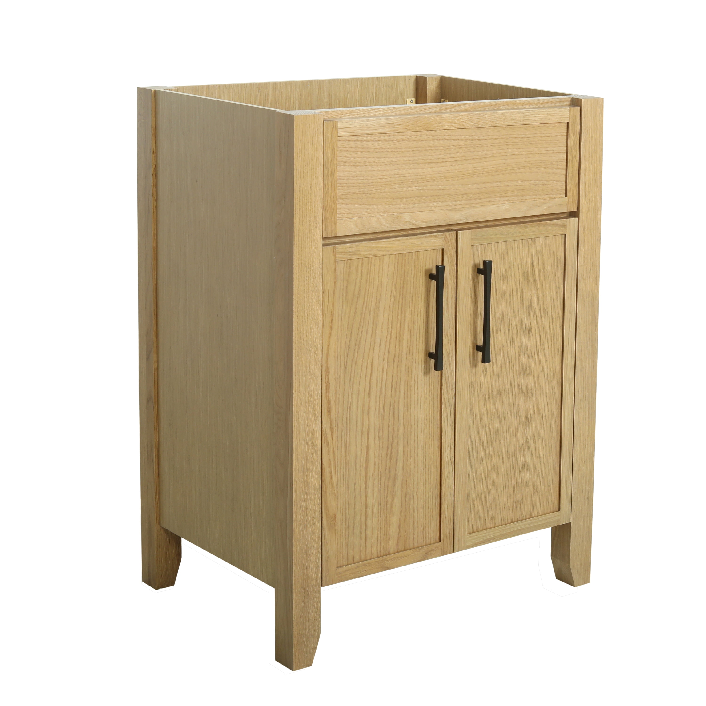 Design House Dawson 24-Inch Bathroom Vanity Cabinet, Ready to Assemble, 2-Door Freestanding, Comfort Height 34 in., Riffed Oak, Matte Black Hardware, 228403-ROAK-RTA