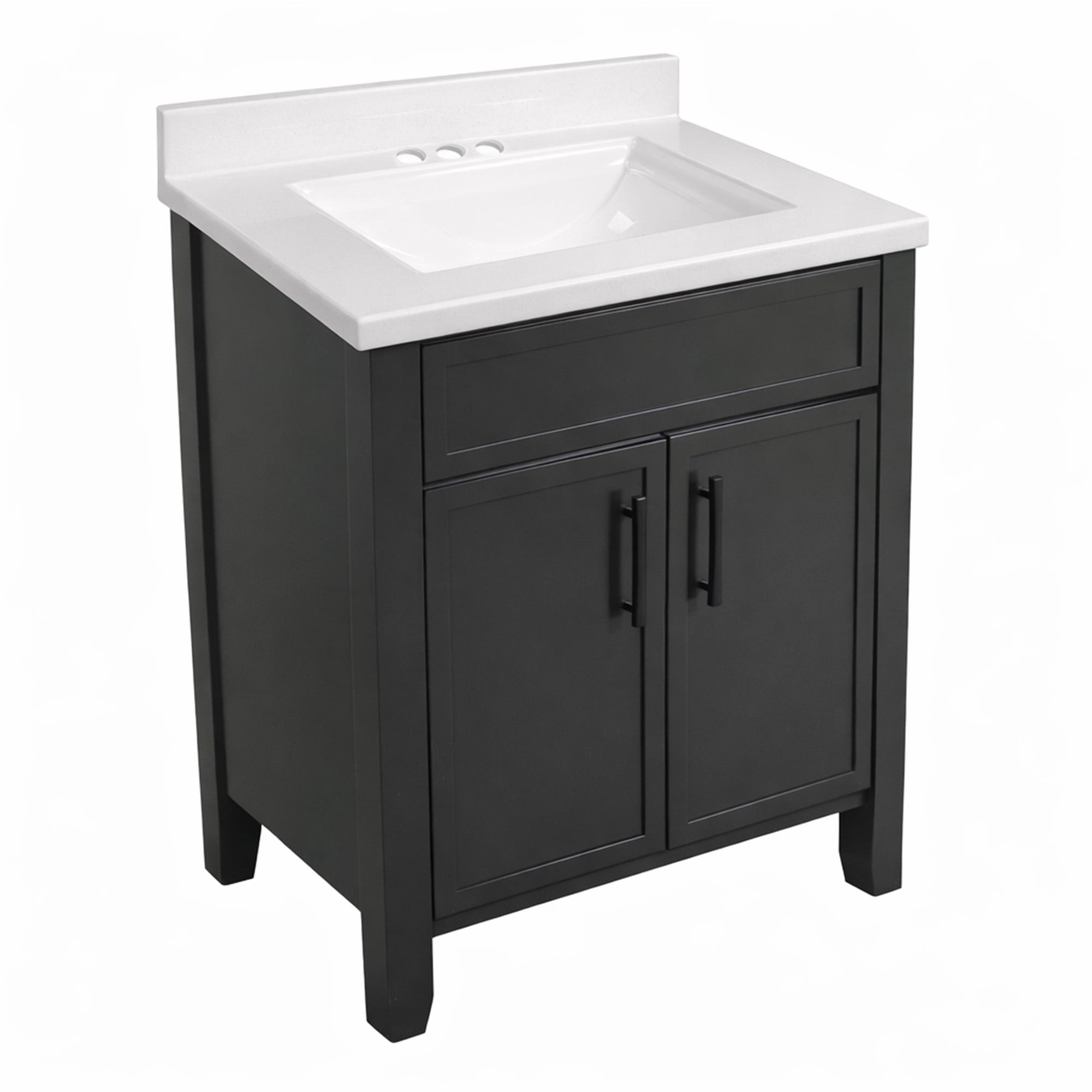 Design House Dawson 25-Inch Bathroom Vanity Combo, Ready to Assemble 2-Door Cabinet with Camilla Cultured Marble Top, Sherwin-Williams® Iron Ore, Matte Black Hardware, 228486-IO