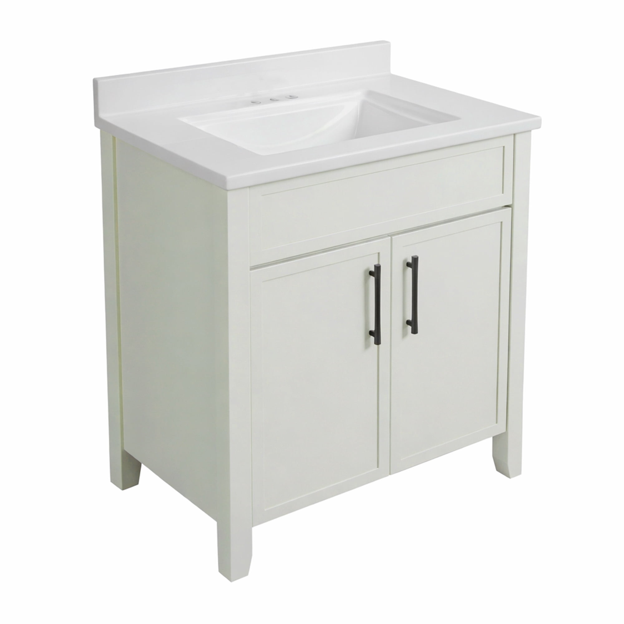 Design House Dawson 25-Inch Bathroom Vanity Combo, Ready to Assemble 2-Door Cabinet with Camilla Cultured Marble Top, Sherwin-Williams® On the Rocks, Matte Black Hardware, 228486-OTR