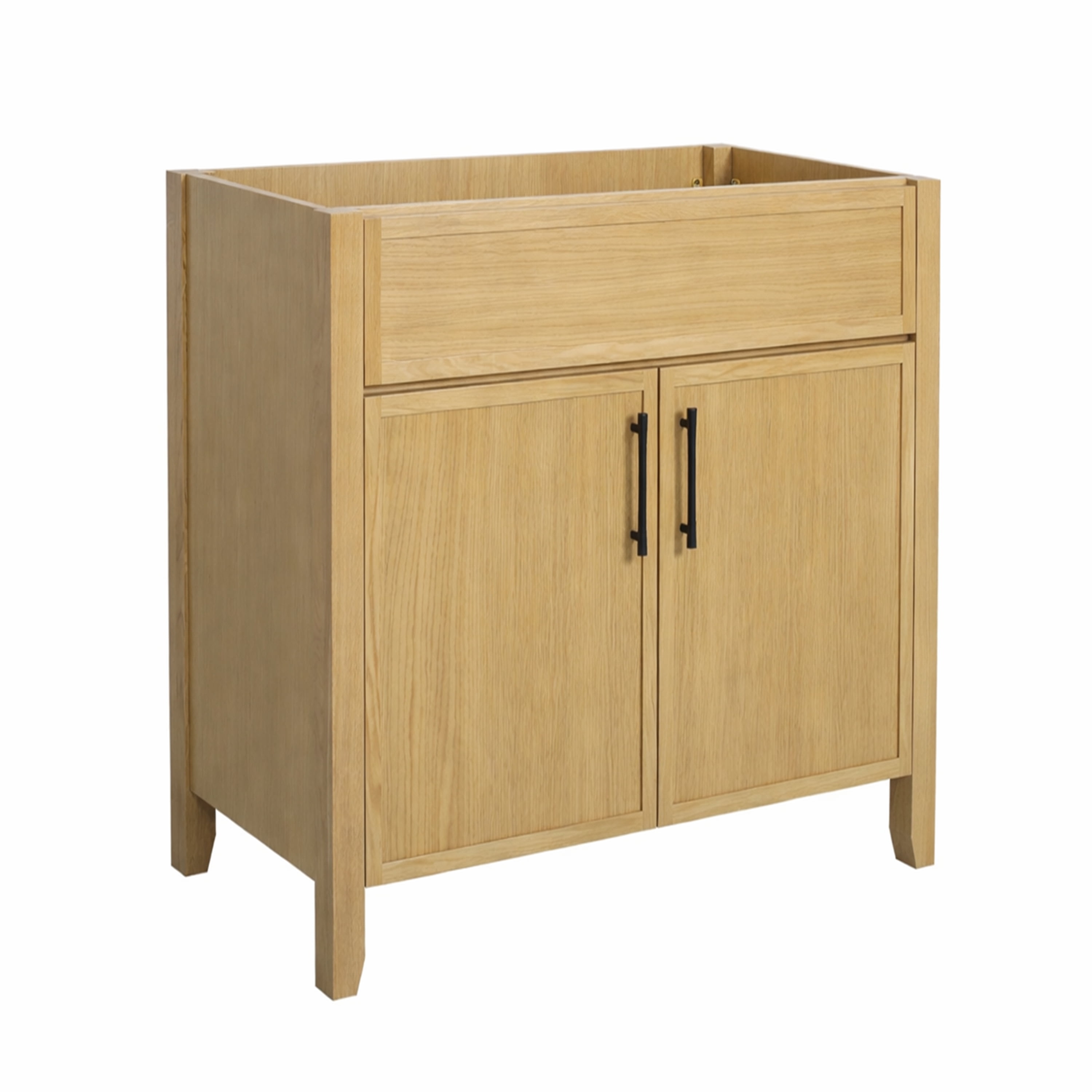 Design House Dawson 30-Inch Bathroom Vanity Cabinet, Fully Assembled, 2-Door Freestanding, Comfort Height 34 in., Riffed Oak, Matte Black Hardware, 228429-ROAK-FA