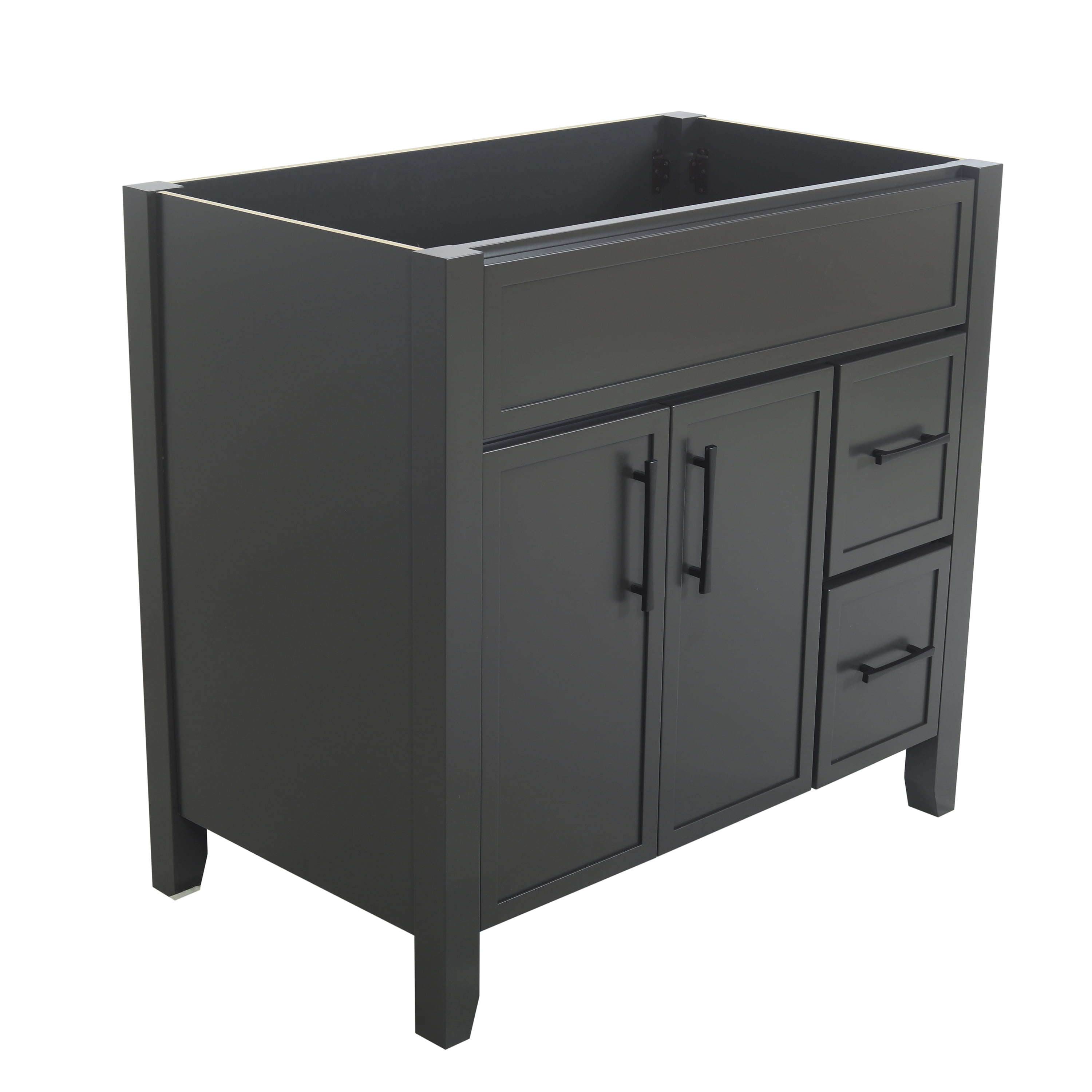 Design House Dawson 36-Inch Bathroom Vanity Cabinet, Fully Assembled, 2-Door 2-Drawer Freestanding, Comfort Height 34 in., Sherwin-Williams® Iron Ore, Matte Black Hardware, 228437-IO-FA