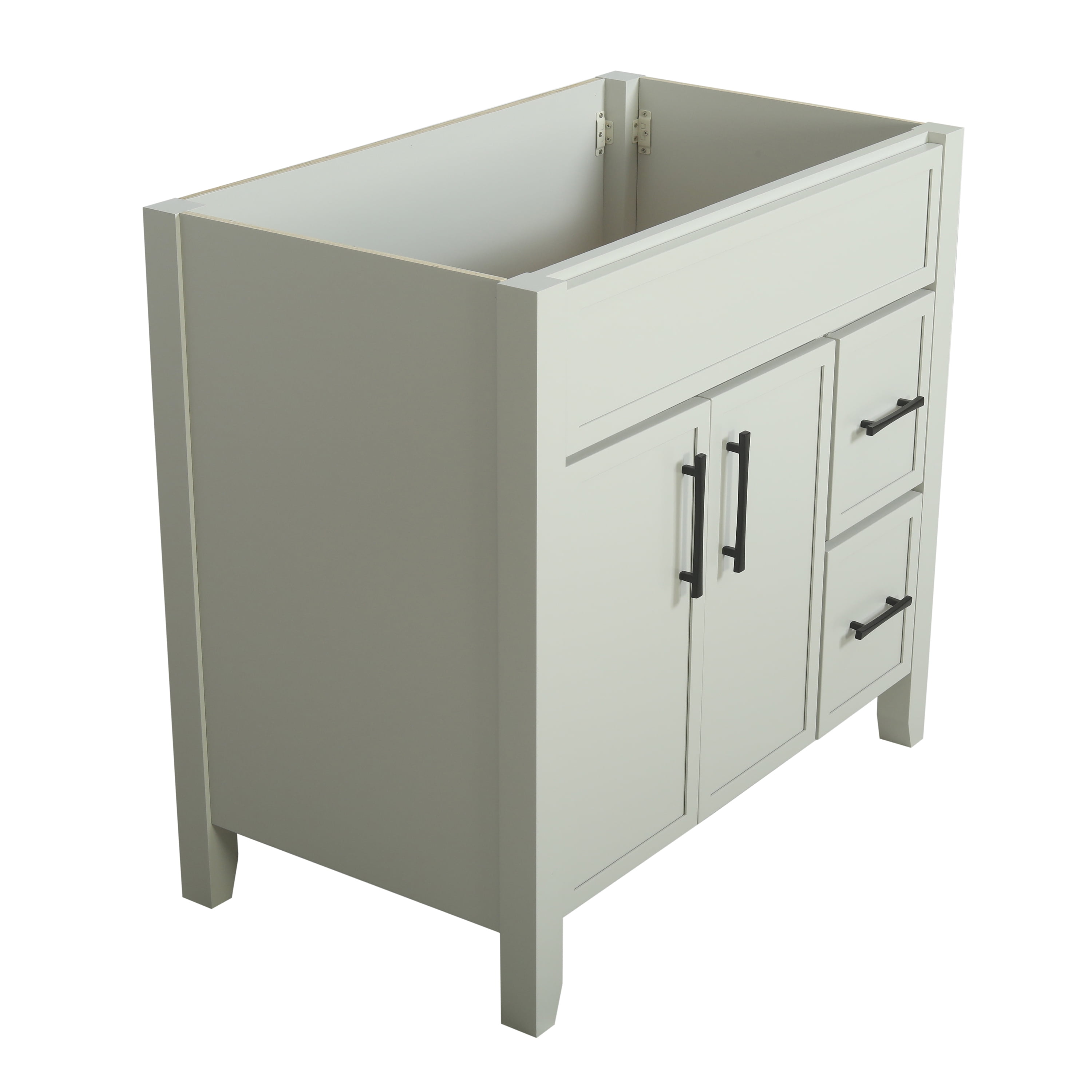 Design House Dawson 36-Inch Bathroom Vanity Cabinet, Ready to Assemble, 2-Door 2-Drawer Freestanding, Comfort Height 34 in., Sherwin-Williams® On the Rocks, Matte Black Hardware, 228437-OTR-RTA