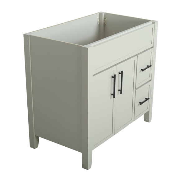 Design House Dawson 36-Inch Bathroom Vanity Cabinet, Ready to Assemble, 2-Door 2-Drawer Freestanding, Comfort Height 34 in., Sherwin-Williams® On the Rocks, Matte Black Hardware, 228437-OTR-RTA