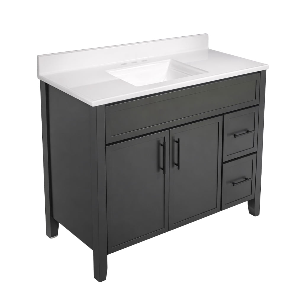 Design House Dawson 37-Inch Bathroom Vanity Combo, Ready to Assemble 2-Door 2-Drawer Cabinet with Camilla Cultured Marble Top, Sherwin-Williams® Iron Ore, Matte Black Hardware, 228478-IO