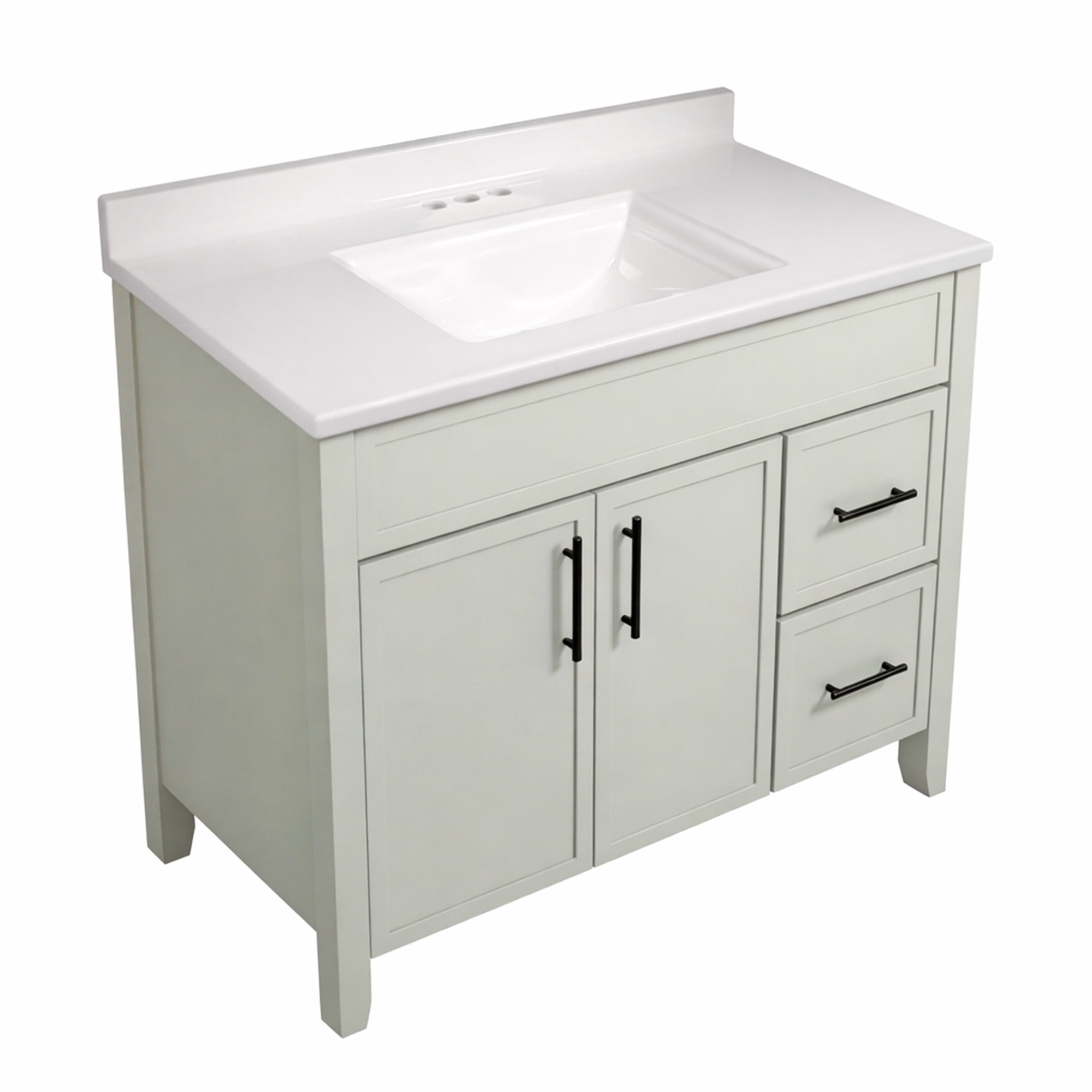 Design House Dawson 37-Inch Bathroom Vanity Combo, Ready to Assemble 2-Door 2-Drawer Cabinet with Camilla Cultured Marble Top, Sherwin-Williams® On the Rocks, Matte Black Hardware, 228478-OTR
