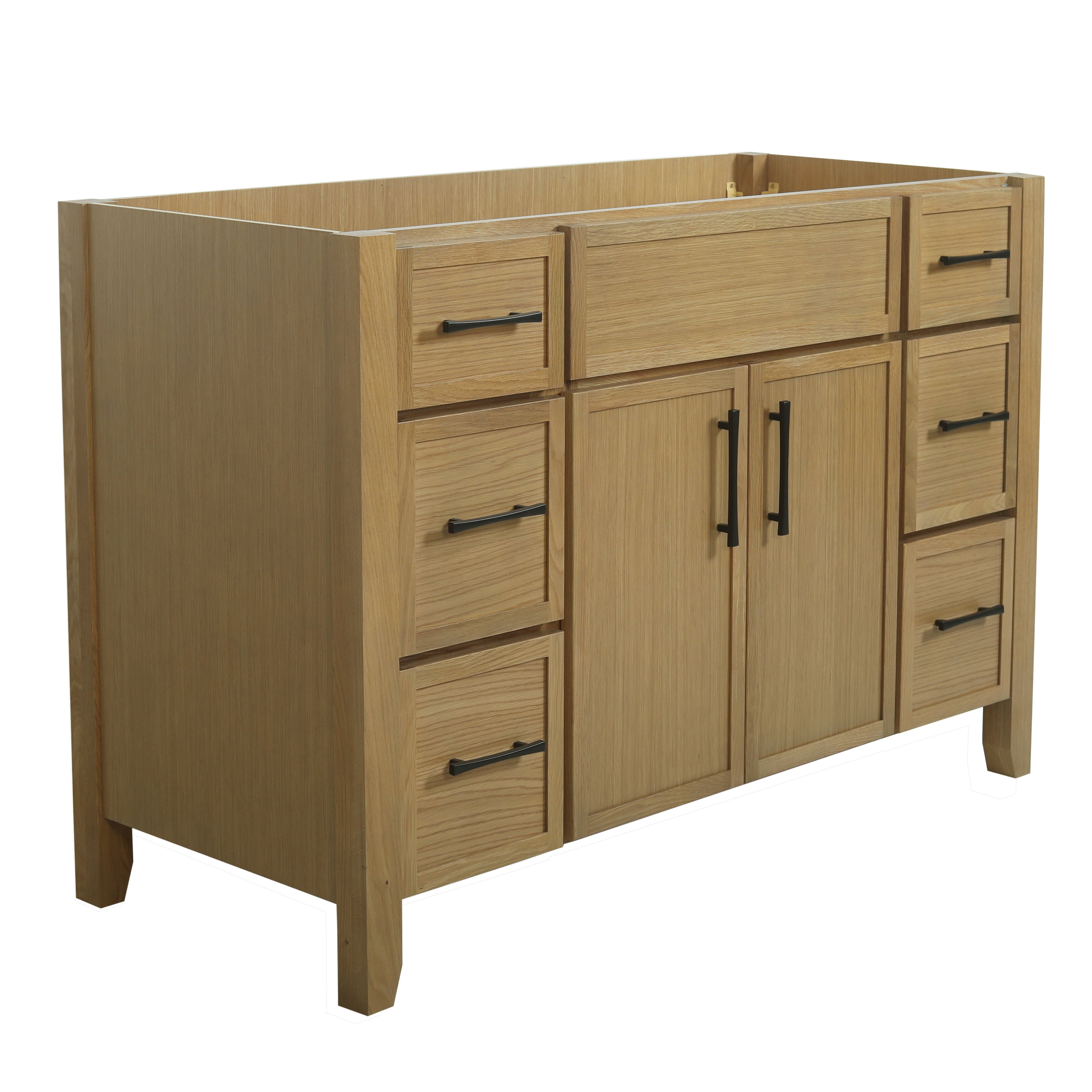 Design House Dawson 48-Inch Bathroom Vanity Cabinet, Fully Assembled, 2-Door 6-Drawer Freestanding, Comfort Height 34 in., Riffed Oak, Matte Black Hardware, 228445-ROAK-FA