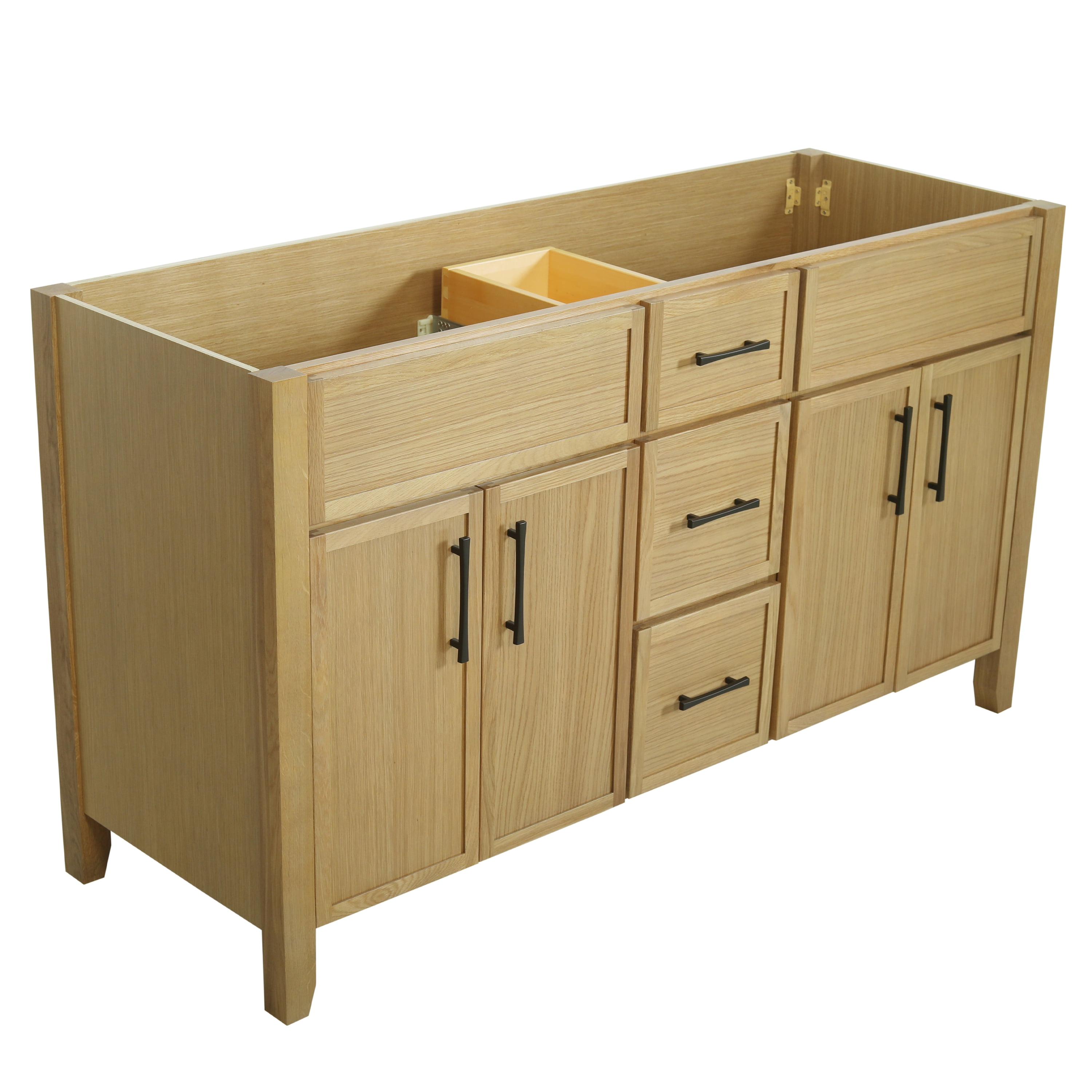 Design House Dawson 60-Inch Bathroom Vanity Cabinet, Ready to Assemble, 4-Door 3-Drawer Freestanding, Comfort Height 34 in., Riffed Oak, Matte Black Hardware, 228453-ROAK-RTA