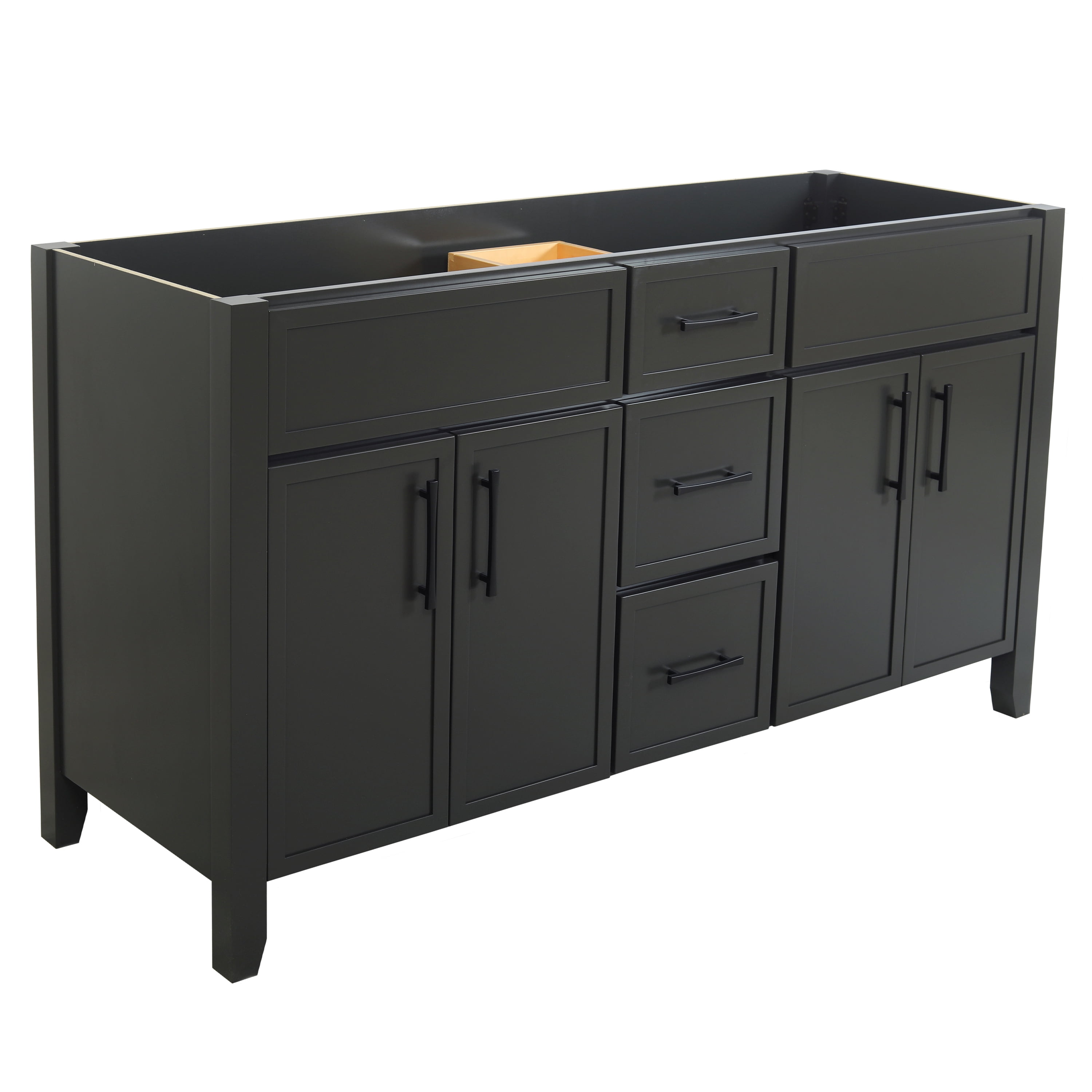 Design House Dawson 60-Inch Bathroom Vanity Cabinet, Ready to Assemble, 4-Door 3-Drawer Freestanding, Comfort Height 34 in., Sherwin-Williams® Iron Ore, Matte Black Hardware, 228453-IO-RTA