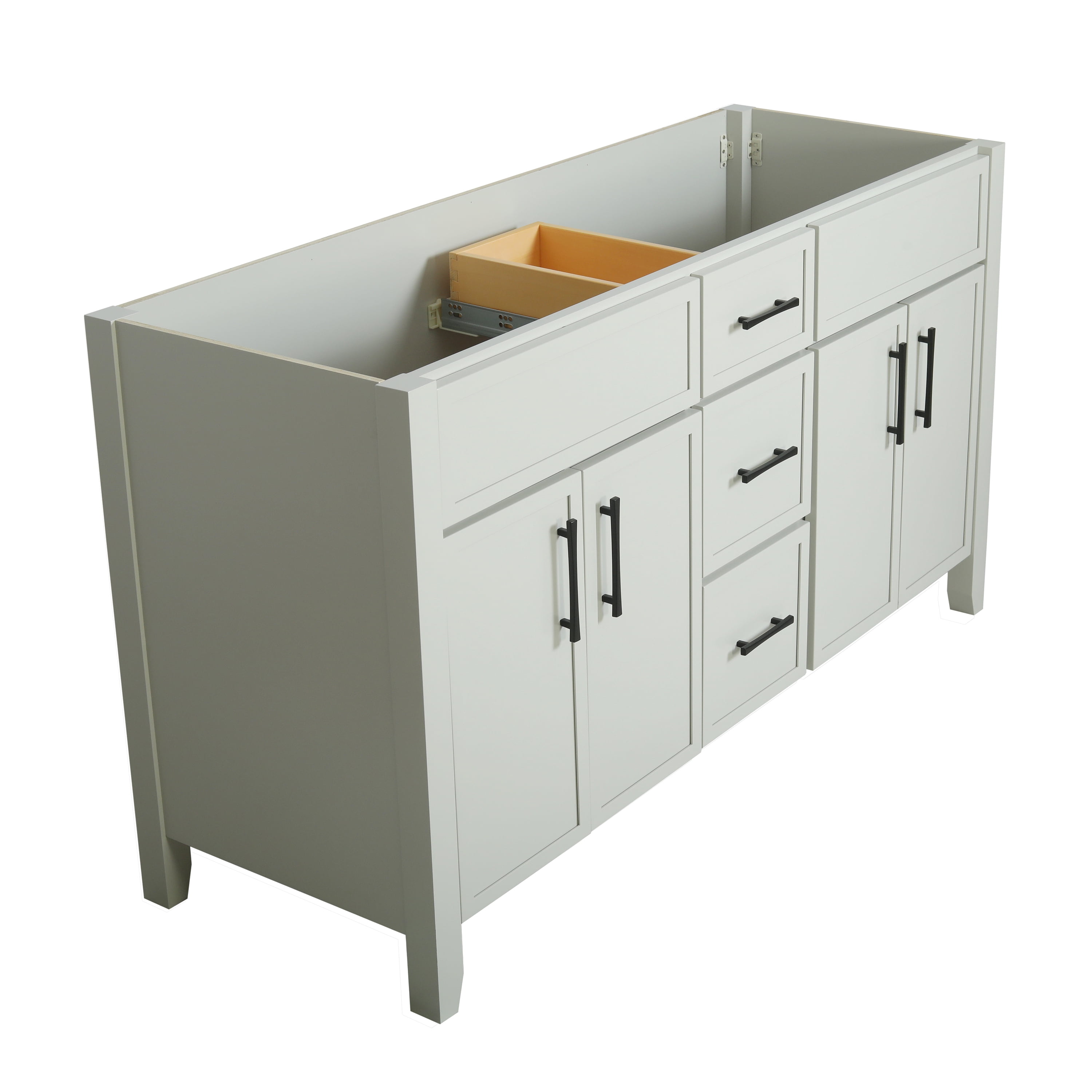Design House Dawson 60-Inch Bathroom Vanity Cabinet, Ready to Assemble, 4-Door 3-Drawer Freestanding, Comfort Height 34 in., Sherwin-Williams® On the Rocks, Matte Black Hardware, 228453-OTR-RTA