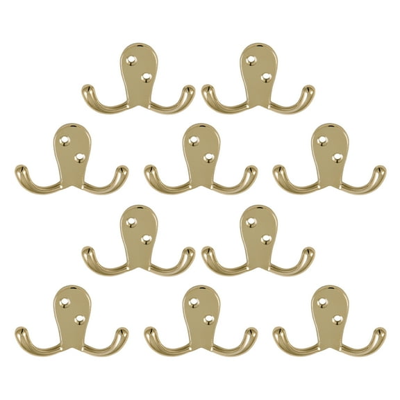 Design House 10-Pack Double Hat, Coat, or Towel Hooks, Polished Brass
