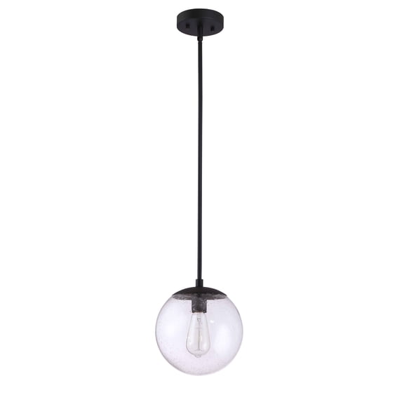 Matte Black Modern Dimmable Pendant Light with Clear Seedy Glass Globe Shade, Adjustable Height, Kitchen Islands and Bars