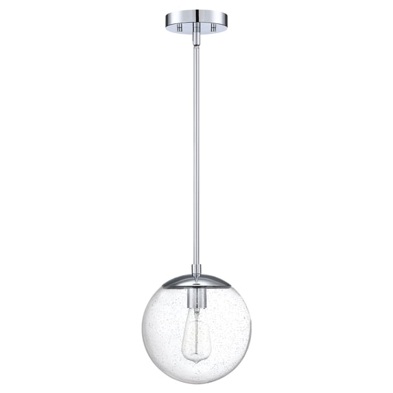 Polished Chrome Modern Dimmable Pendant Light with Clear Seedy Glass Globe Shade, Adjustable Height, Kitchen Islands and Bars