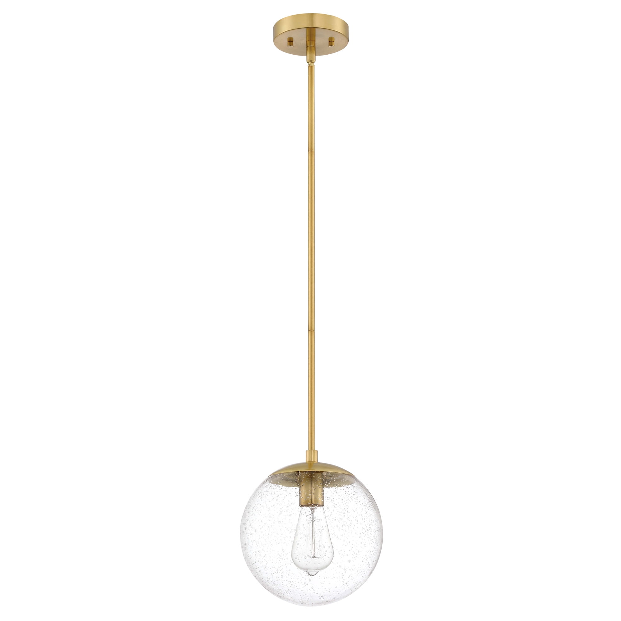 Satin Gold Modern Dimmable Pendant Light with Clear Seedy Glass Globe Shade, Adjustable Height, Kitchen Islands and Bars