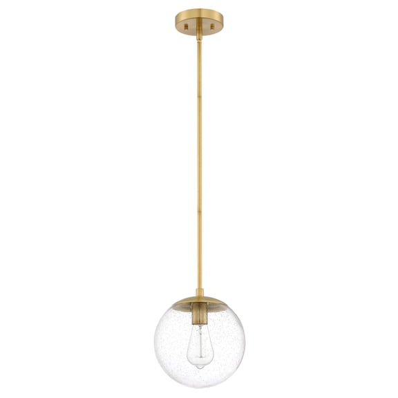 Satin Gold Modern Dimmable Pendant Light with Clear Seedy Glass Globe Shade, Adjustable Height, Kitchen Islands and Bars