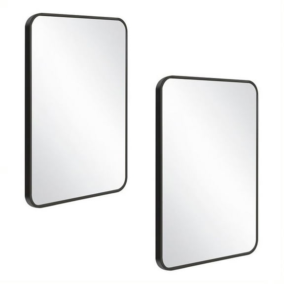 Design House Isla Rounded Corner Wall Mirror with Black Frame, 36-Inch by 24-Inch, 2- Pack