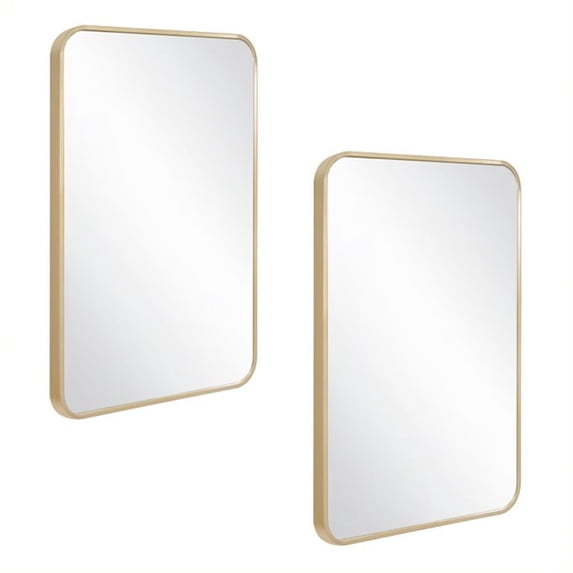 Design House Isla Rounded Corner Wall Mirror with Gold Frame, 30-Inch by 20-Inch, 2-Pack