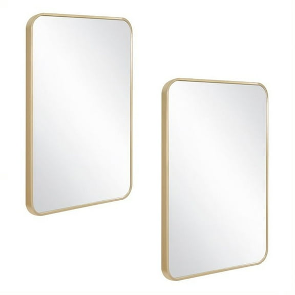 Design House Isla Rounded Corner Wall Mirror with Gold Frame, 36-inch by 24-inch, 2-Pack