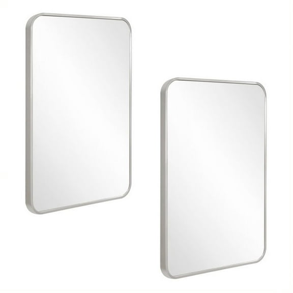Design House Isla Rounded Corner Wall Mirror with Silver Frame, 36-Inch by 24-Inch, 2-Pack