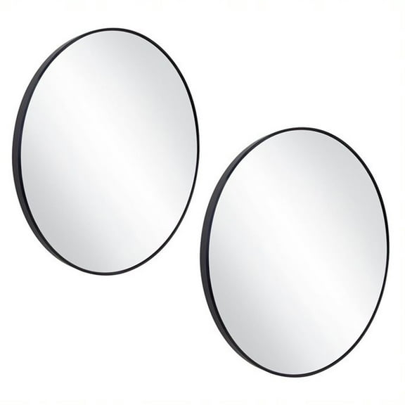Design House Kenna Round Wall Mirror with Black Frame, 28-Inch, 2-Pack
