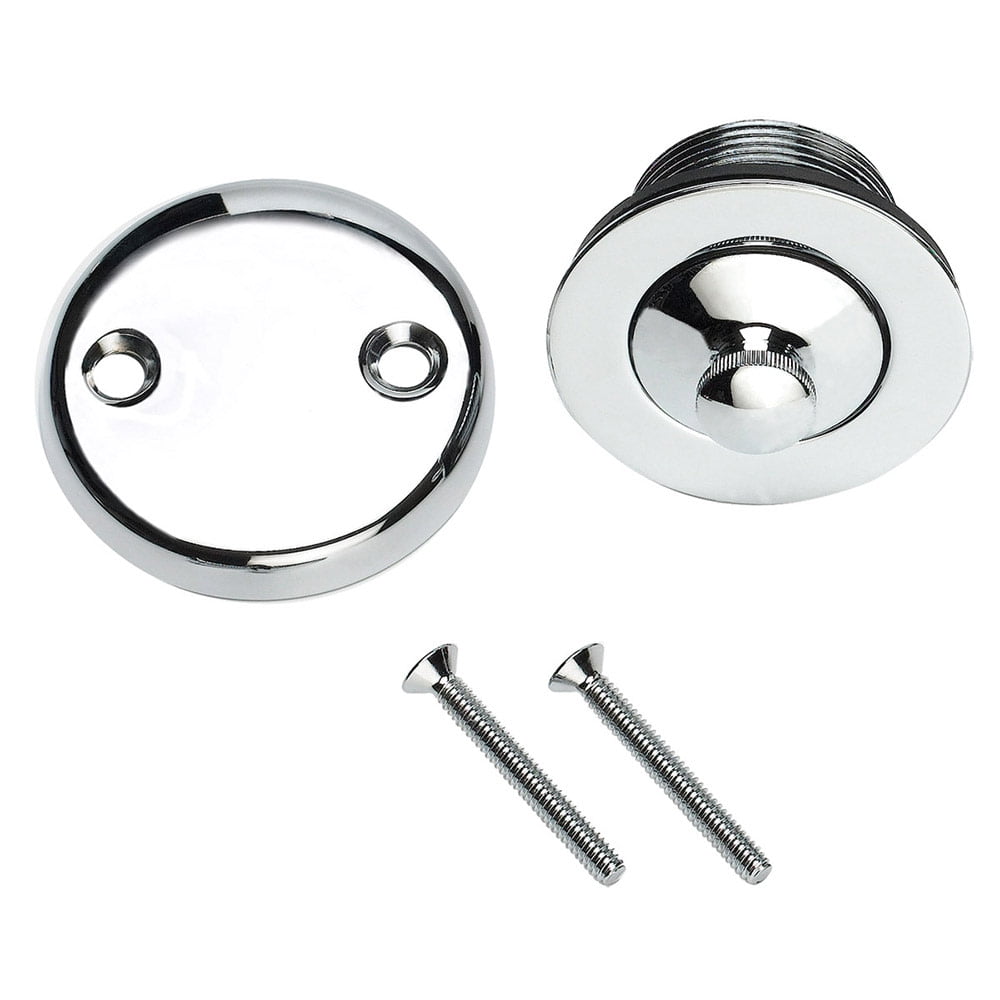 Design House Lift and Turn Bath Drain Plug Kit with 2-Hole Overflow Faceplate, Polished Chrome