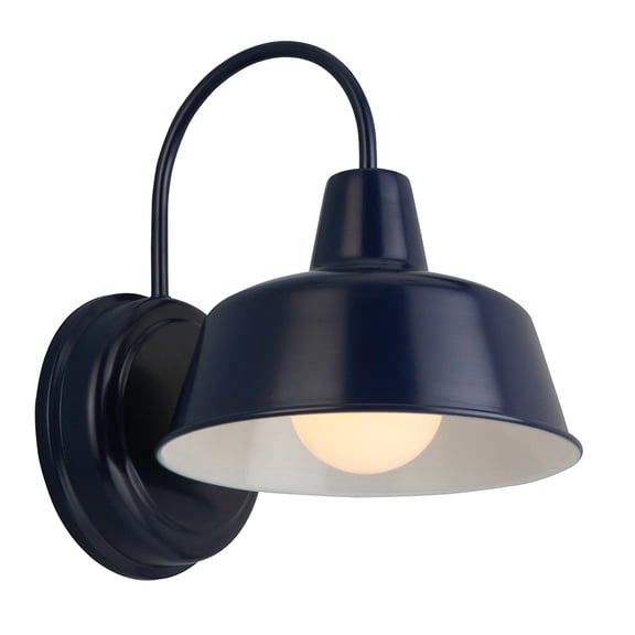 Design House Mason Industrial Barn Indoor/Outdoor Wall Mount Light with Metal Shade, Navy Blue