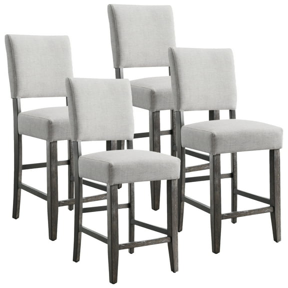 Leick Home Brax Set of 4 Fabric and Wood Counter Height Stools, Blackbean/Heather Gray