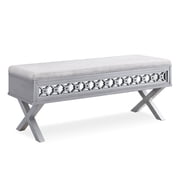 Leick Home 10142-SV Mirrored Diamond Filigree X Base Lift Top Bench مع تخزين لغرفة النوم أو البهو ، أوراق فضية