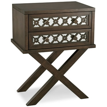 Design House Mirrored Diamond Filigree X Base Nightstand in Walnut