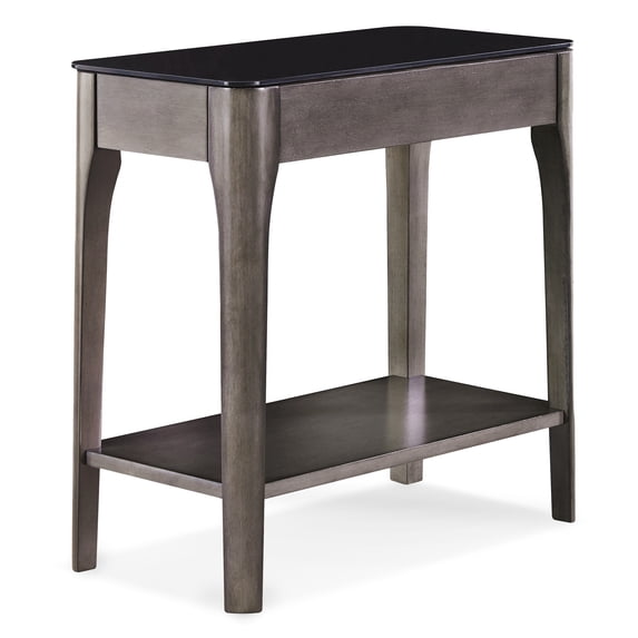 Leick Home 11105-GR Obsidian Glass Top Narrow Side Table with Shelf, Smoke Gray and Black Glass