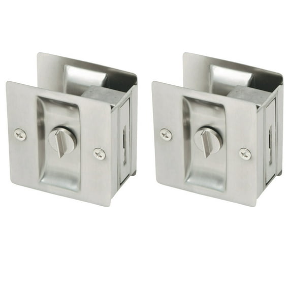 Design House 182121 Pocket Door Privacy Bed and Bath Lock 2-Pack Satin Nickel