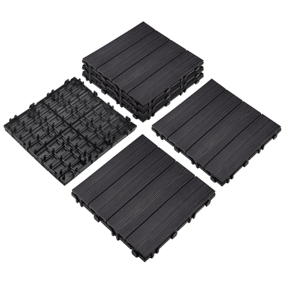 Design House 12" x 12" Interlocking Wood Composite Waterproof Deck Tiles, Modern Ebony Black, 6 Pack