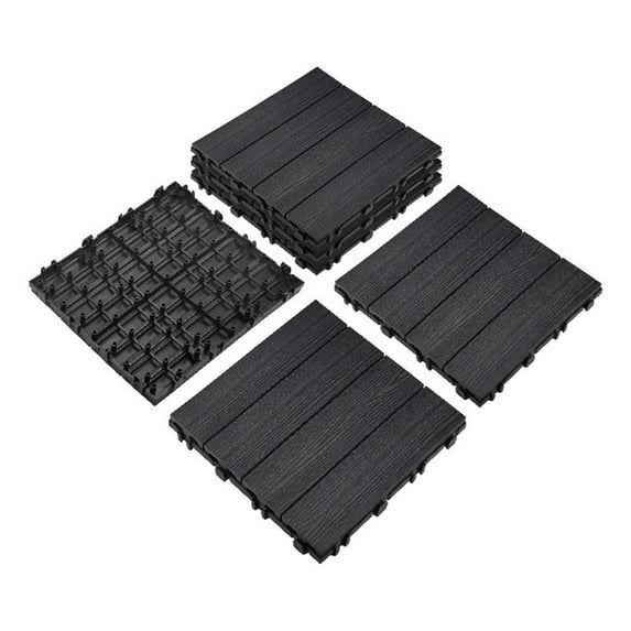 Design House 12" x 12" Interlocking Wood Composite Waterproof Deck Tiles, Modern Ebony Black, 6 Pack